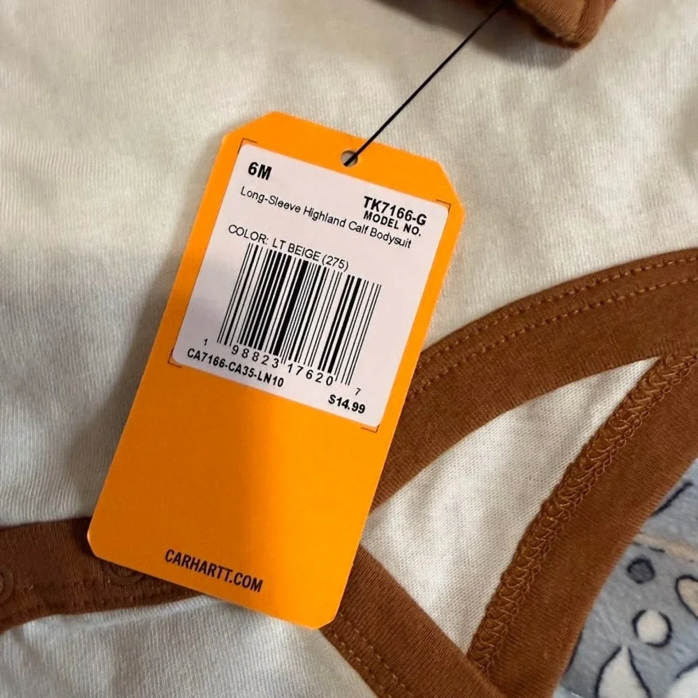 Carhartt Baby Long Sleeve Calf Bodysuit Beige NEW WITH TAG Size 6 months